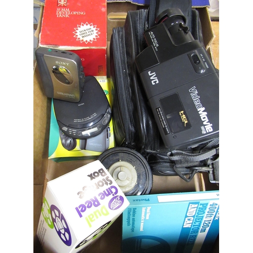 124 - Collection of various camera equipment including a JVC VHS video camera, a Paterson 35mm developing ... 