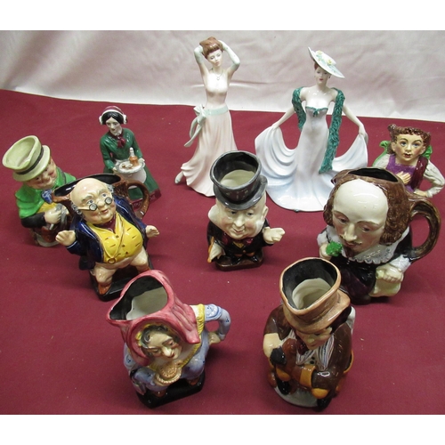 145 - Art Deco Burgess & Leigh Ltd Burleigh Ware character jugs: Sairey Gamp, William Shakespeare, Sam Wel... 