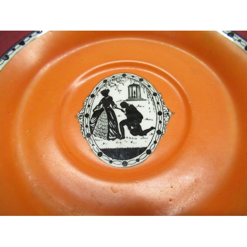 162 - Carlton Ware orange black and white bowl with black and white decoration of children playing, five s... 