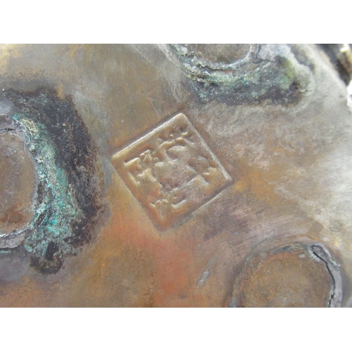 163 - Small Chinese cloisonné bowl with brass lions head masks, dragon shaped handles, four digit signatur... 