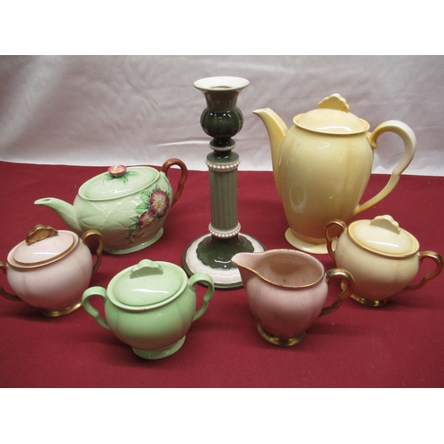 164 - Carlton Ware yellow coffee pot, Carlton Ware green tea pot with relief molded flowers, three Carlton... 