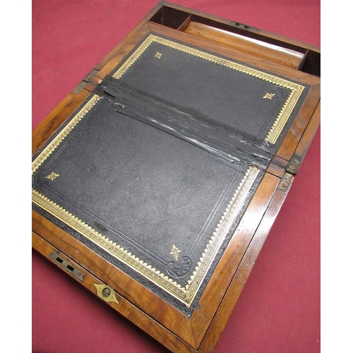 165 - Victorian mahogany writing box with brass bound corners and embossed black leather writing slope (AF... 