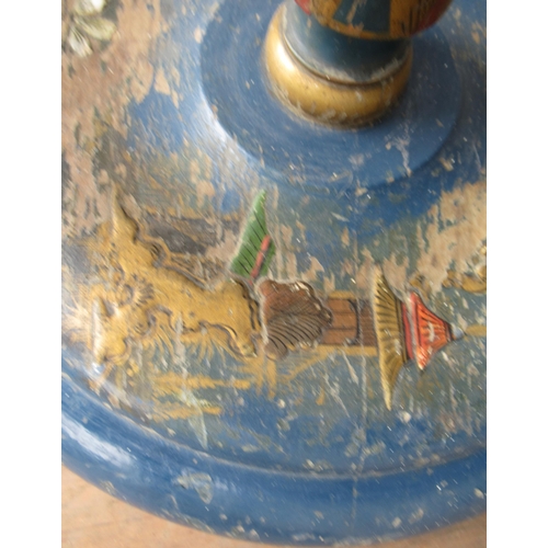 209 - Blue Chinoiserie decorated standard lamp on four ball feet H148cm, yellow Chinoiserie decorated sing... 