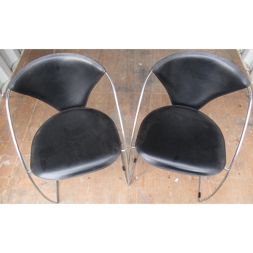 213 - Set of four Italian style dining chairs, curved chrome metal frames with black seat and backs (4)
