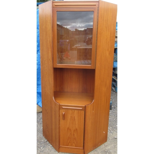 253 - Mid century teak side cabinet with three bevelled glazed doors and fall front above three doors and ... 