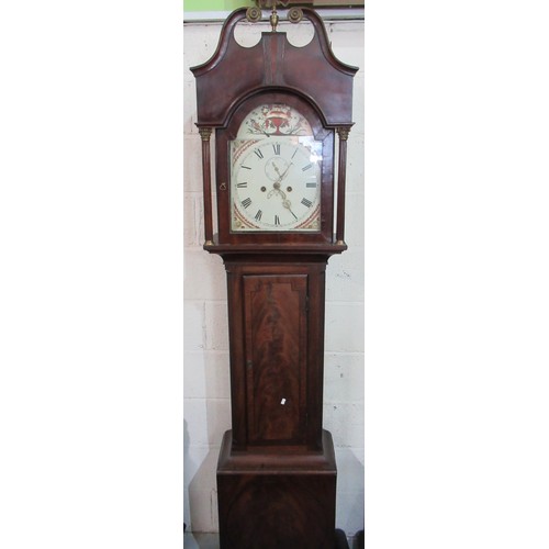 413 - 19th C mahogany long cased clock, painted Roman dial with subsidiary seconds and calendar aperture, ... 