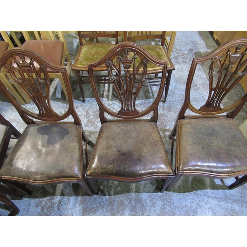 421 - Set of six C19th Hepplewhite style mahogany dining chairs with urn splat and drop in seats, a simila... 