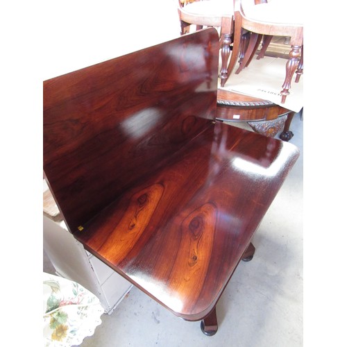 373 - Will.IV rosewood rectangular tea table, folding top on square tapering column on bun turned feet, W1... 