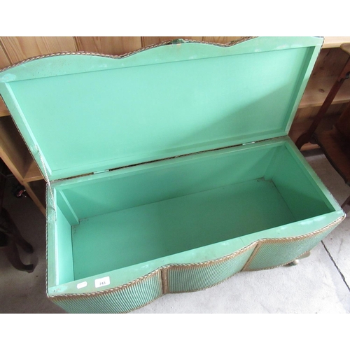 374 - Green and gilt Lloyd Loom type serpentine front blanket box, W92cm D40cm H50cm