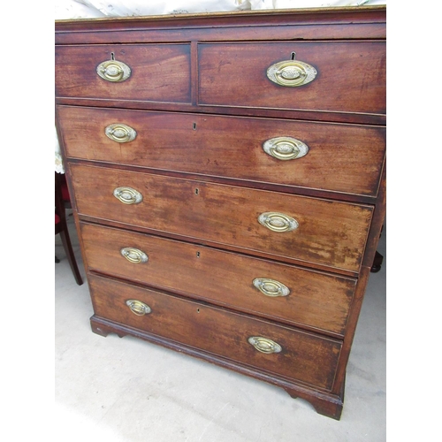 383 - Large Geo.III mahogany chest of two short and four long graduated cock beaded drawers with brass flo... 