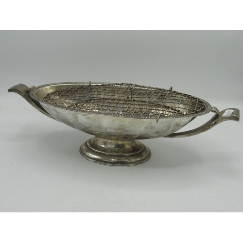 2084 - ER.II hallmarked silver Art Deco style oval rose bowl, with gadrooned edge and scrolled handles on s... 