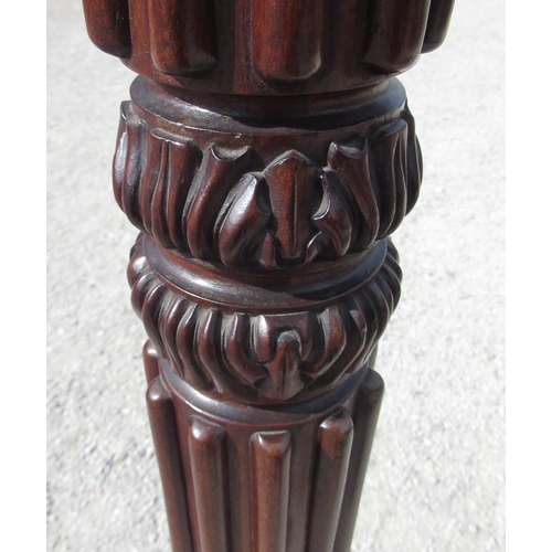 2344 - C19th and later tripod torchiere on lobed and lotus carved column and three angular cabriole legs, t... 