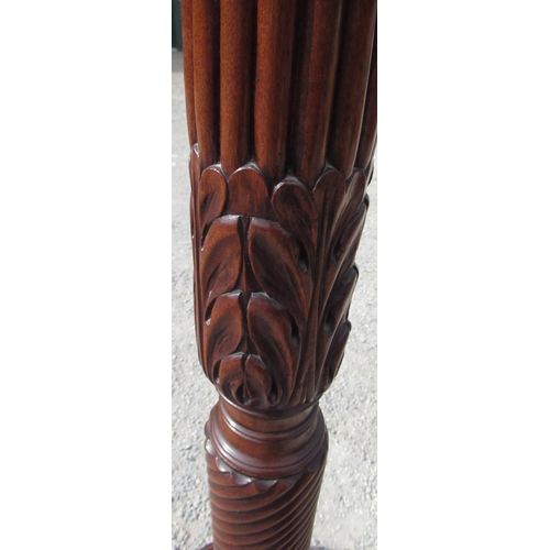 2336 - C19th and later mahogany standard lamp, wrythen lobed and acanthus carved column on turned circular ... 