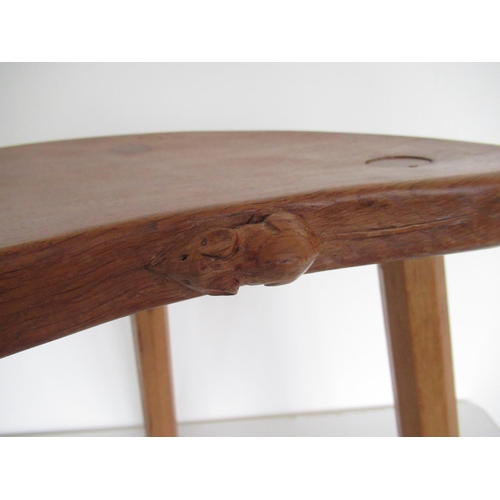 2047 - Robert Mouseman Thompson - oak cow stool, kidney shaped top on three outsplayed octagonal tapering s... 