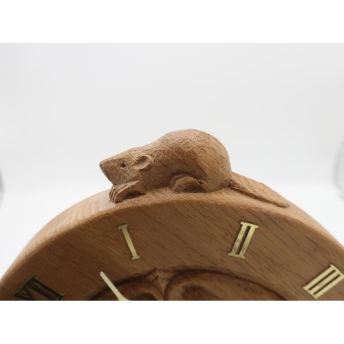 2072 - Colin Beaverman Almack - circular oak wall clock with a central carved Yorkshire Rose and brass Roma... 