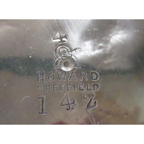 543 - Victorian Howard of Sheffield, silver plated three-piece bullet shaped tea set, early C20th ebony tr... 