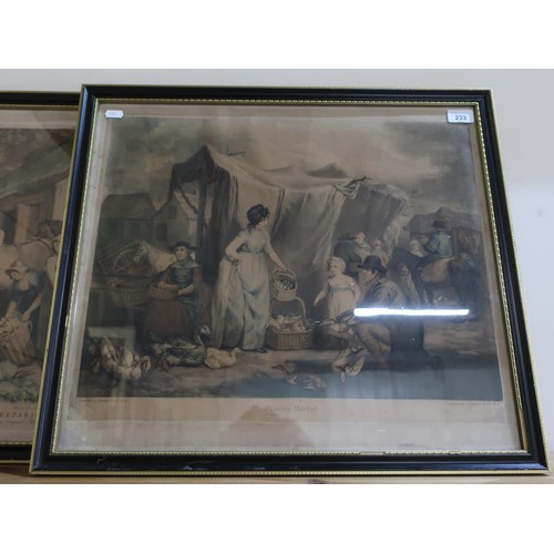 536 - James Ward: 'Poultry Market' and 'Preparing for Market,' pair of C19th coloured engravings (W61.5cm ... 