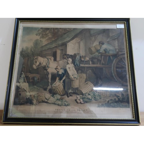 536 - James Ward: 'Poultry Market' and 'Preparing for Market,' pair of C19th coloured engravings (W61.5cm ... 