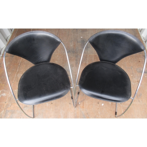 522 - Set of four Italian Arrben dining chairs, curved chrome metal frames with black leather seat and bac... 