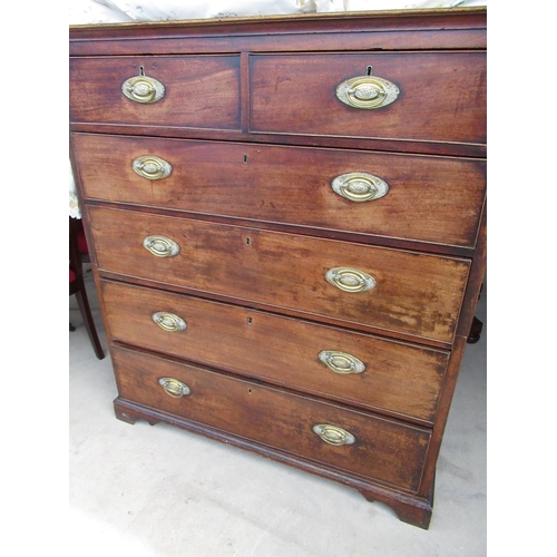 511 - Large Geo.III mahogany chest of two short and four long graduated cock beaded drawers with brass flo... 