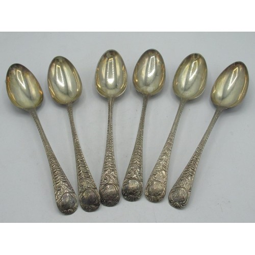 2085 - Set of six Geo.III hallmarked silver feather edge Old English pattern table spoons engraved with ini... 