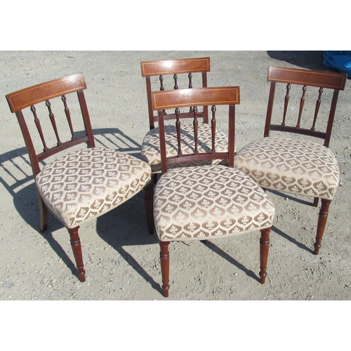 2331 - Set of six early C19th mahogany dining chairs, with satin wood banded top rails and slender tapering... 