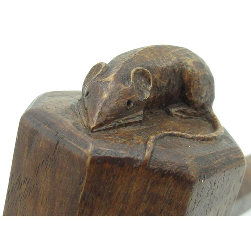 2033 - Robert Mouseman Thompson - oak gavel with octagonal head and handle, stepped block carved with signa... 