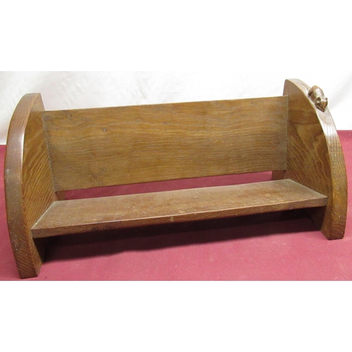 2035 - Robert Mouseman Thompson - oak book trough on curved end supports, carved with signature mouse W47cm... 