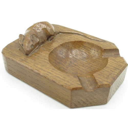 2063 - Robert Mouseman Thompson - oak ashtray, carved with signature mouse, W10cm D7cm