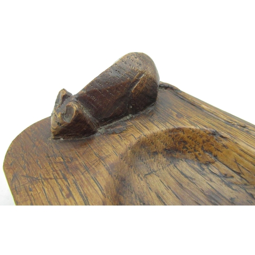 2062 - Robert Mouseman Thompson - oak ashtray with carved signature mouse, W10cm D7cm