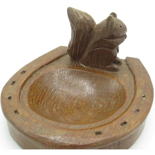 2070 - Wilf Squirrel Man Hutchinson - oak horseshoe ashtray, carved with signature squirrel, W12cm D11cm H7... 