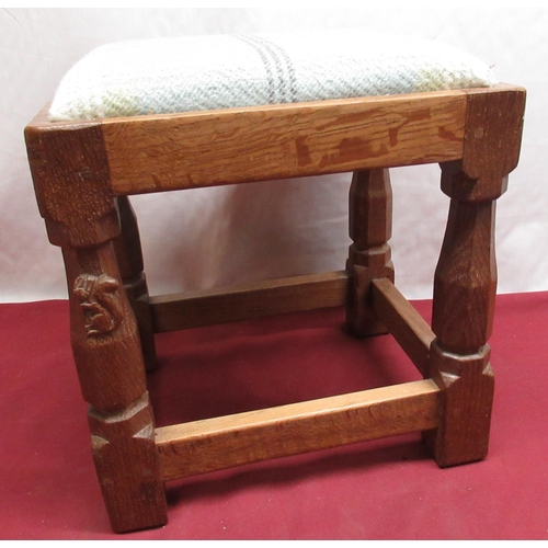 2071 - Wilf Squirrel Man Hutchinson - oak joint type rectangular stool, drop in upholstered seat on octagon... 