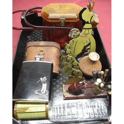 105 - Unusual 1920's celluloid amber tinted ladies handbag with twin swing handles, 1930's design cigarett... 