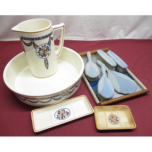 76 - 1930's simulated chagreen dressing table set with matching tray, mid C20th toilet jug matching bowl ... 