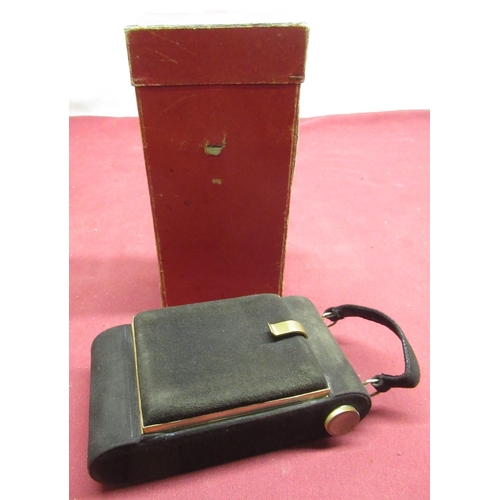 95 - Unusual French boxed ladies vanity case in the form of a mid 1930's box camera, in black velvet fini... 