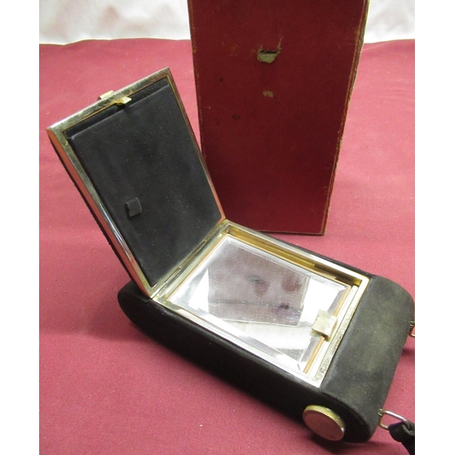 95 - Unusual French boxed ladies vanity case in the form of a mid 1930's box camera, in black velvet fini... 