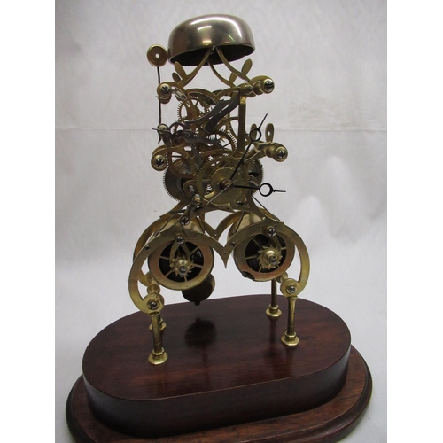 2140 - C20th scratch built brass skeleton clock, open work scrolled frame with twin train fusse movement st... 