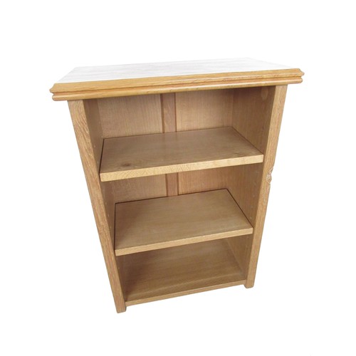 2031 - Robert Mouseman Thompson - small oak bookcase with moulded adzed top and two adjustable shelves, car... 