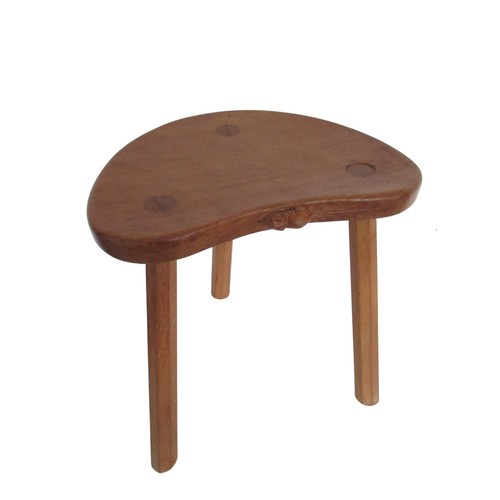 2047 - Robert Mouseman Thompson - oak cow stool, kidney shaped top on three outsplayed octagonal tapering s... 