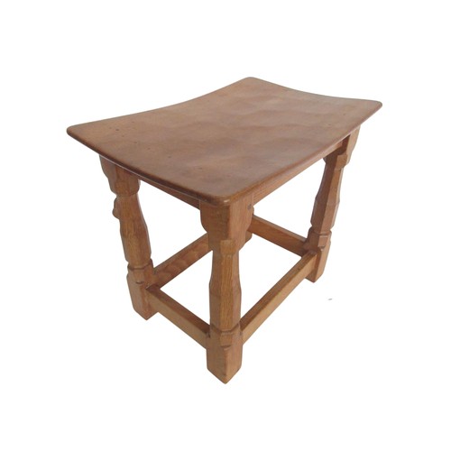 2038 - Robert Mouseman Thompson - oak joint type stool, dished adzed top on octagonal baluster supports joi... 