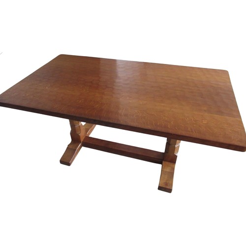 2002 - Robert Mouseman Thompson - oak dining table, rectangular adzed top on octagonal baluster supports jo... 