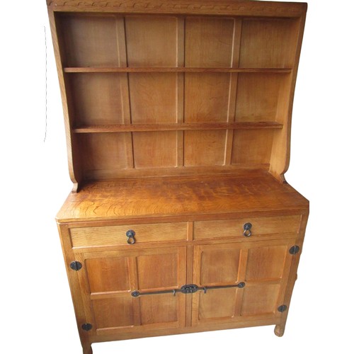 2003 - Robert Mouseman Thompson - oak dresser, twin shelved back with penny molded cornice, projecting base... 