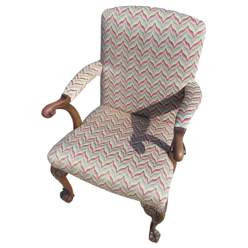 2332 - Geo. III style open armchair with Florentine woolwork upholstered back and seat, scrolled arms on cu... 