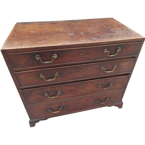 2314 - Small C18th mahogany chest with chequer banded top above two long and one deep drawer with faux two ... 