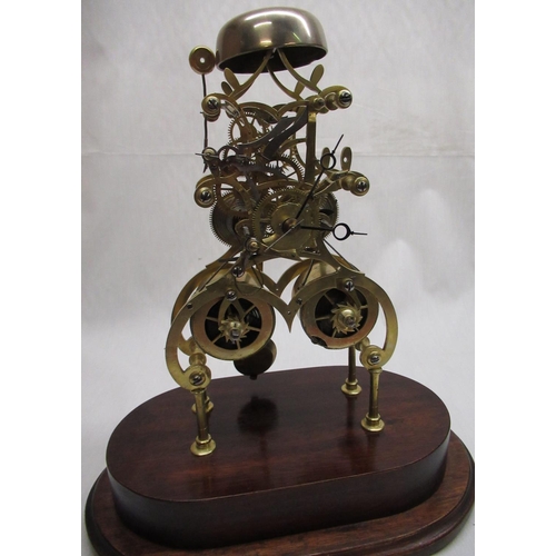 2140 - C20th scratch built brass skeleton clock, open work scrolled frame with twin train fusse movement st... 