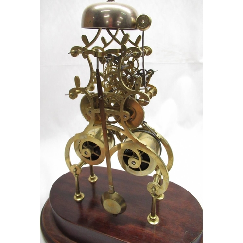 2140 - C20th scratch built brass skeleton clock, open work scrolled frame with twin train fusse movement st... 