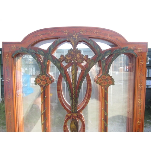 2334 - Edwardian satinwood two fold screen, three arched panels with glazed upper portion, painted in Shera... 