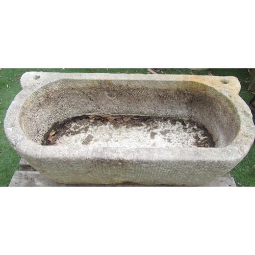 2363 - Continental D shaped oval water trough sink or font, with two side supports and drain hole W116cm D5... 