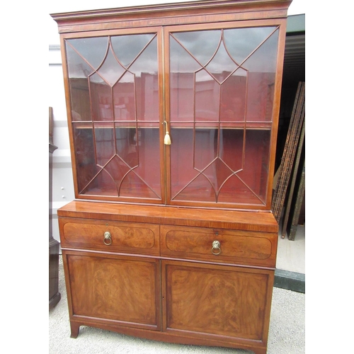 2305 - Geo. IV mahogany secretaire bookcase with moulded cornice above a pair of astragal glazed doors and ... 