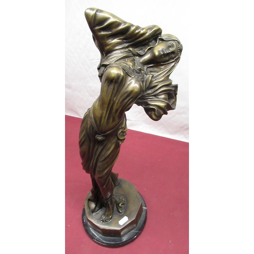 178 - Art Nouveau style cast bronzed female figure on black variegated marble base H52cm